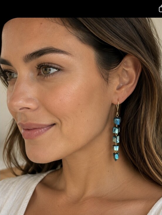 Jewelry - 18k Gold Plated Turquoise Abalone Mother Of Pearl  Drop Earrings